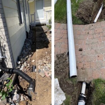Yard Drainage and Downspout Extensions before and after