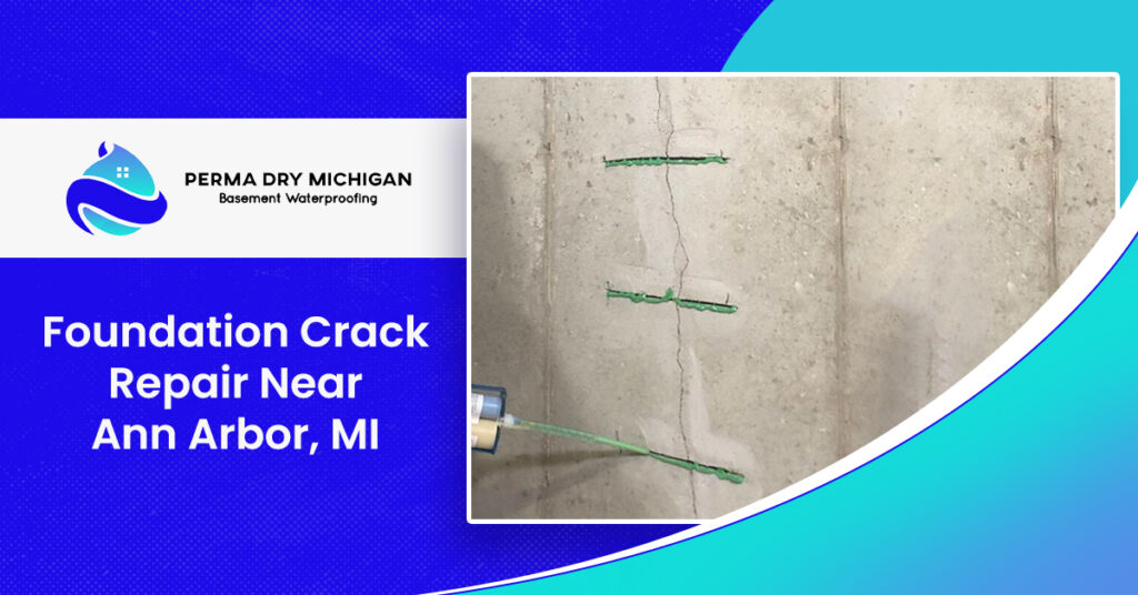 Foundation Crack Being Repaired | Foundation Crack Repair Near Ann Arbor, MI | Perma Dry Michigan