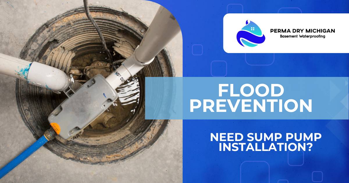 Overhead View of a Sump Pump and Piping in a Basement | Flood Prevention and Sump Pump Benefits | Perma Dry Michigan