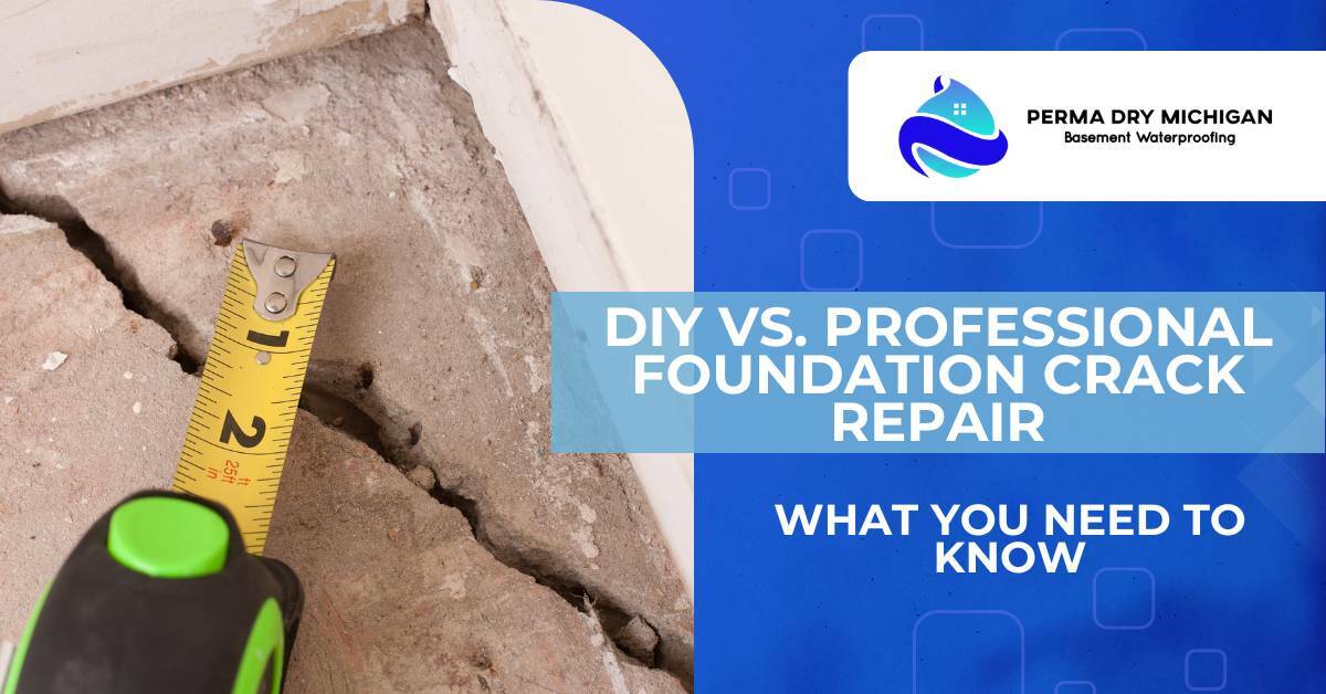 A Tape Measure Being Used to Show How Big a Crack in Concrete Is | DIY vs. Professional Foundation Crack Repair | Perma Dry Michigan